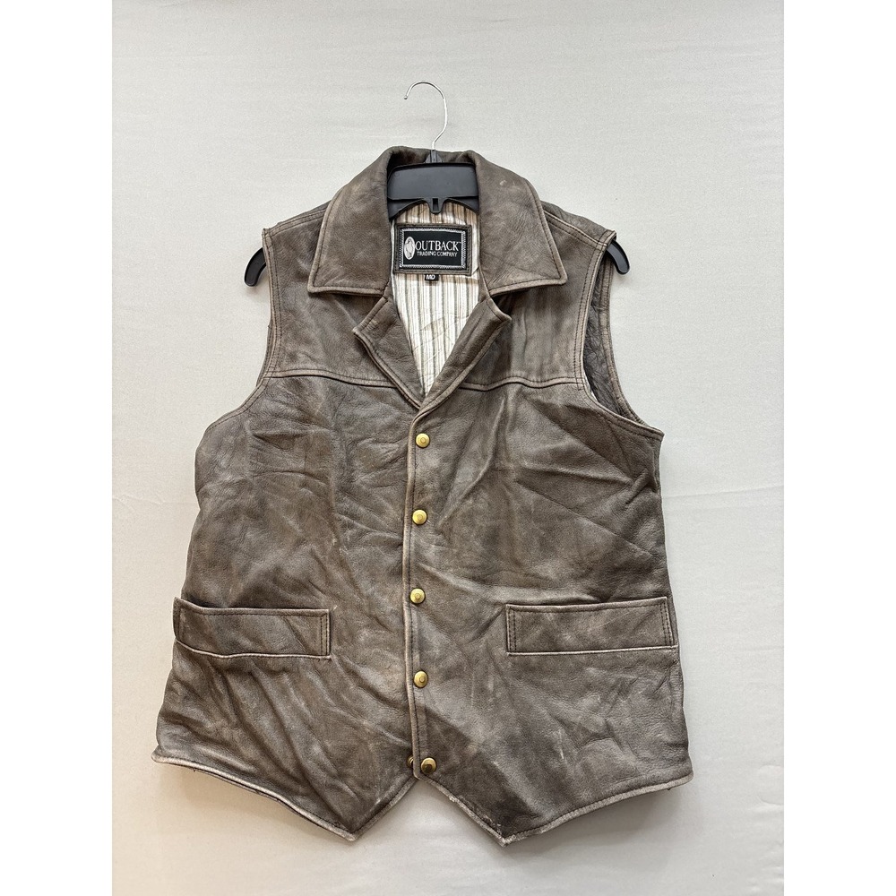 Outback Trading Company Mens MD Distressed Leather Vest Snap Button Western